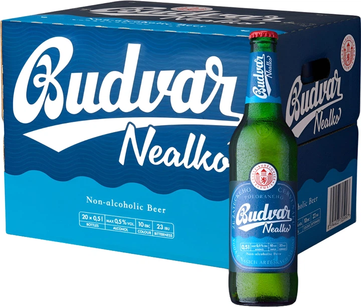 Упаковка пива Budweiser Budvar Nealko светлое фильтрованное 0.5% 0.5 л х 20 шт (8594403707724) - Фото 1 Упаковка пива Budweiser Budvar Nealko светлое фильтрованное 0.5% 0.5 л х 20 шт (8594403707724) - зображення 1