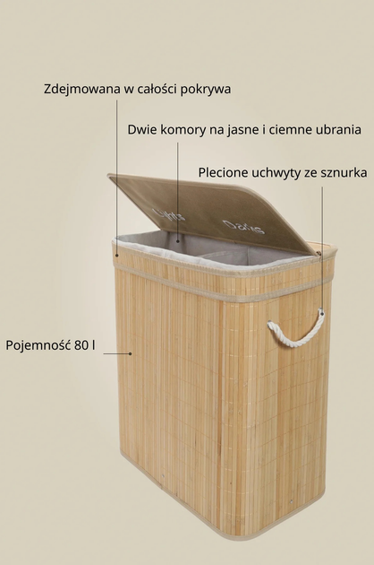 Kosz na pranie bambusowy Nuxio Arvi 100L (5902973462104) - obraz 5