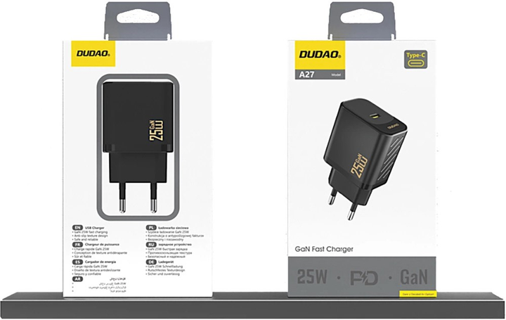 Ładowarka sieciowa Dudao A27 25W GaN USB-C Black (6976625334131) - obraz 2