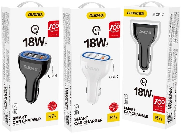 Ładowarka samochodowa Dudao R7S 3xUSB QC3.0 2.4A 18W White (6970379615812) - obraz 2