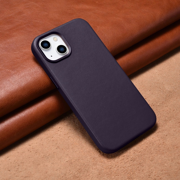 Панель iCarer Real Cowhide Premium Leather Magsafe для Apple iPhone 14 Dark Purple (WMI14220705-DP) - зображення 13