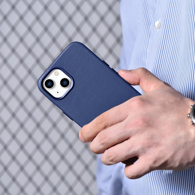 Панель iCarer Real Cowhide Premium Leather Magsafe для Apple iPhone 14 Blue (WMI14220705-BU) - зображення 18