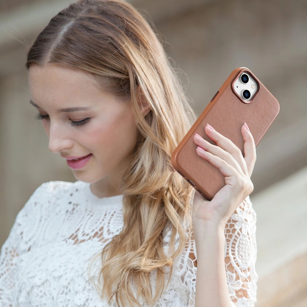 Etui iCarer Real Cowhide Premium Leather Magsafe do Apple iPhone 14 Plus Brown (WMI14220707-BN) - obraz 19