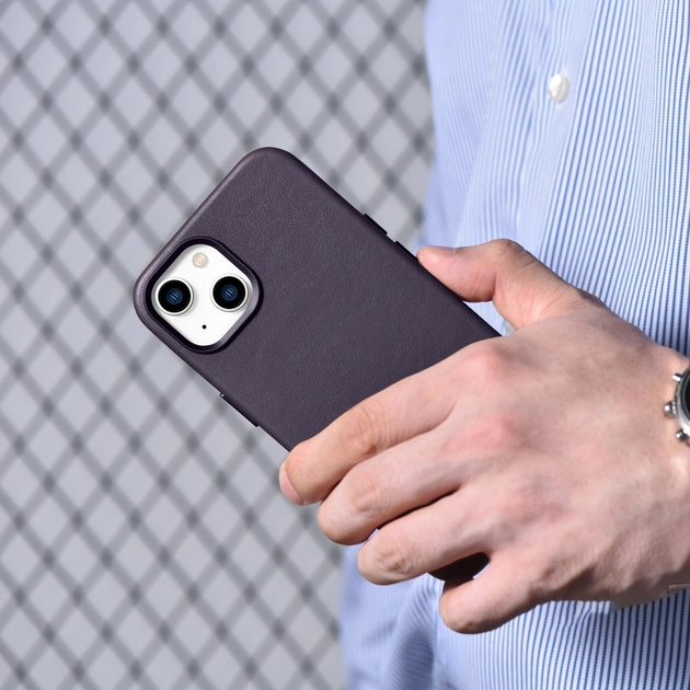 Панель iCarer Real Cowhide Premium Leather Magsafe для Apple iPhone 14 Plus Dark Purple (WMI14220707-DP) - зображення 18