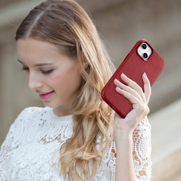 Панель iCarer Real Cowhide Premium Leather Magsafe для Apple iPhone 14 Plus Red (WMI14220707-RD) - зображення 19