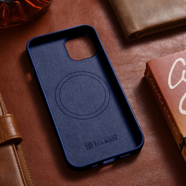 Панель iCarer Real Cowhide Premium Leather Magsafe для Apple iPhone 14 Plus Blue (WMI14220707-BN) - зображення 14