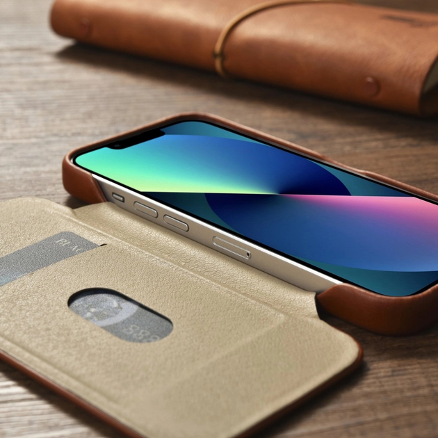 Чохол-книжка iCarer Curved Edge Oil Wax Real Leather Folio Case для Apple iPhone 14 Plus Retro Brown (AKI14220707-BN) - зображення 15