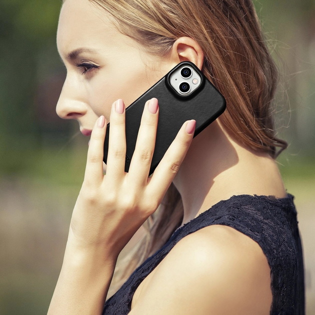 Чохол-книжка iCarer Curved Edge Oil Wax Real Leather Folio Case для Apple iPhone 14 Plus Black (AKI14220707-BK) - зображення 19
