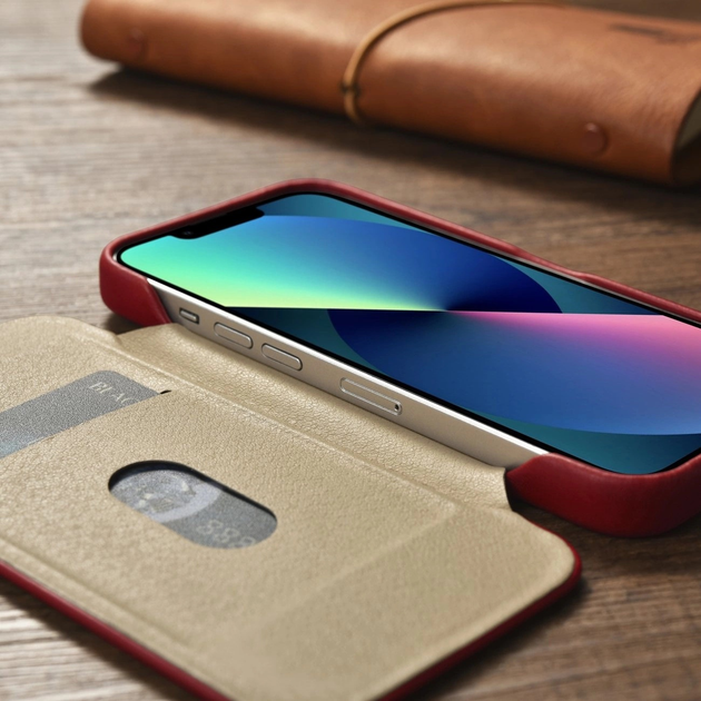 Чохол-книжка iCarer Curved Edge Oil Wax Real Leather Folio Case для Apple iPhone 14 Plus Red (AKI14220707-RD) - зображення 15