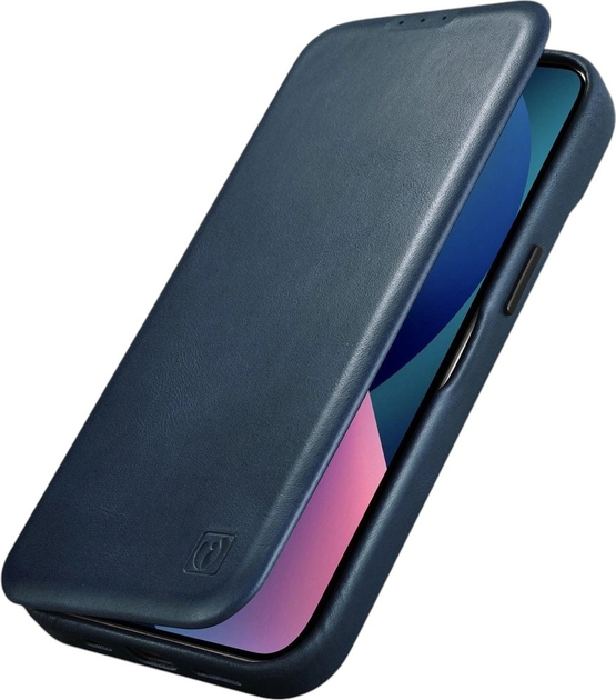 Чохол-книжка iCarer Curved Edge Oil Wax Real Leather Folio Case для Apple iPhone 14 Plus Navy Blue (AKI14220707-BU) - зображення 7