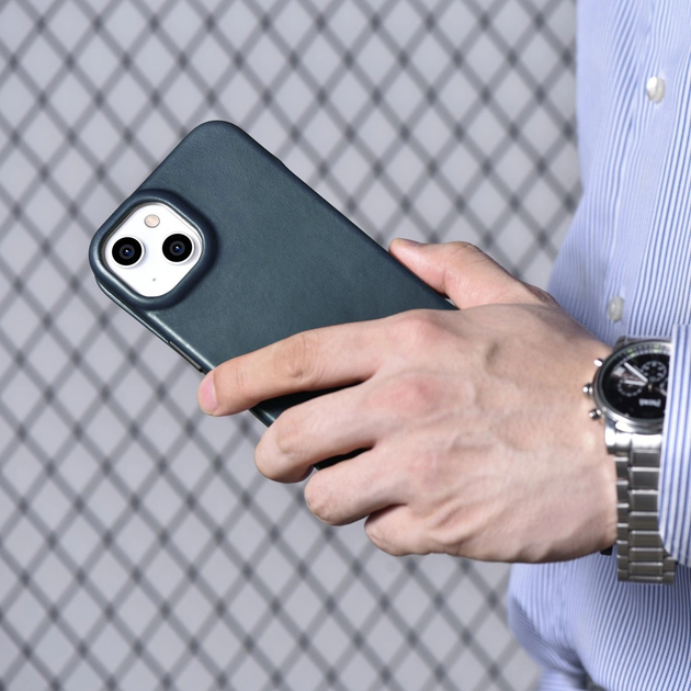 Чохол-книжка iCarer Curved Edge Oil Wax Real Leather Folio Case для Apple iPhone 14 Plus Navy Blue (AKI14220707-BU) - зображення 20