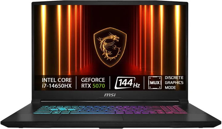 Ноутбук MSI Katana 17 i7 14650HX 16Gb/1Tb RTX5070 Win11 HX B14WGK-026CZ - Фото 1 Ноутбук MSI Katana 17 i7 14650HX 16Gb/1Tb RTX5070 Win11 HX B14WGK-026CZ - изображение 1