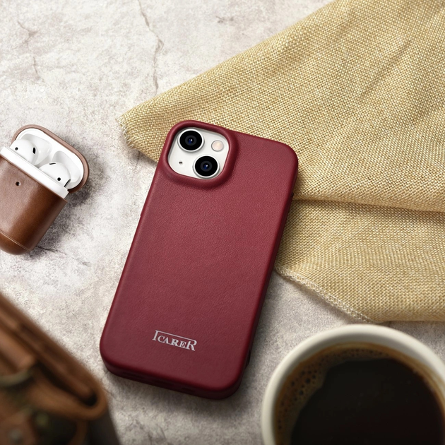 Чохол-книжка iCarer Curved Edge Real Cowhide Premium Leather Folio Case для Apple iPhone 14 Plus Red (WMI14220715-RD) - зображення 19
