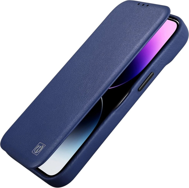 Etui z klapką iCarer Curved Edge Real Cowhide Premium Leather Folio Case do Apple iPhone 14 Plus Blue (WMI14220715-BU) - obraz 7