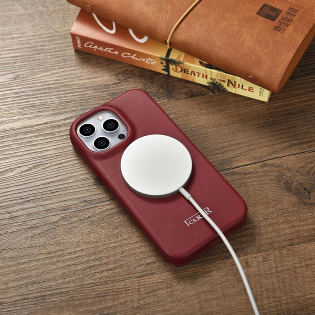 Чохол-книжка iCarer Curved Edge Oil Wax Real Leather Folio Case для Apple iPhone 14 Pro Max Red (WMI14220716-RD) - зображення 17