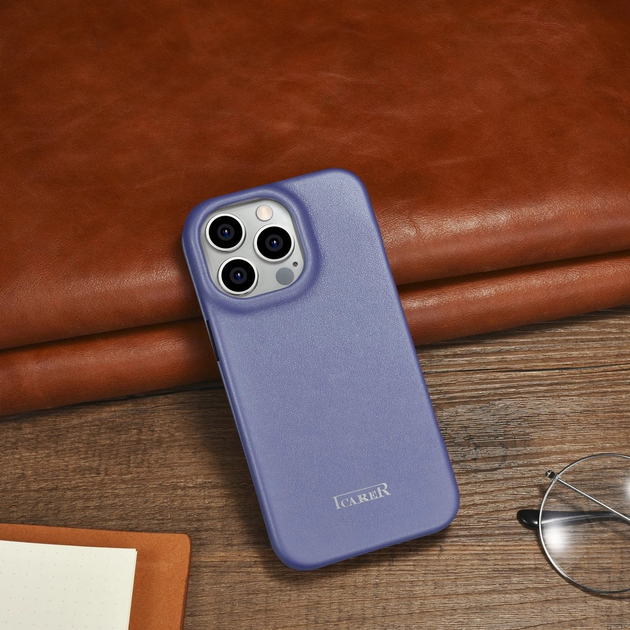 Etui z klapką iCarer Curved Edge Oil Wax Real Leather Folio Case do Apple iPhone 14 Pro Max Light Purple (WMI14220716-LP) - obraz 18
