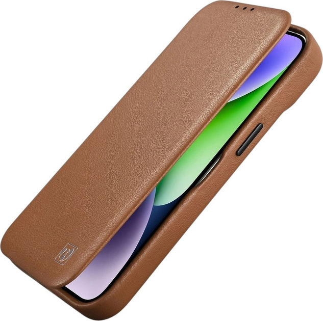 Etui z klapką iCarer Curved Edge Real Cowhide Premium Leather Folio Case do Apple iPhone 14 Pro Brown (WMI14220714-BN) - obraz 8