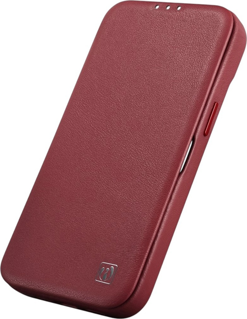 Etui z klapką iCarer Curved Edge Real Cowhide Premium Leather Folio Case do Apple iPhone 14 Pro Red (WMI14220714-RD) - obraz 6