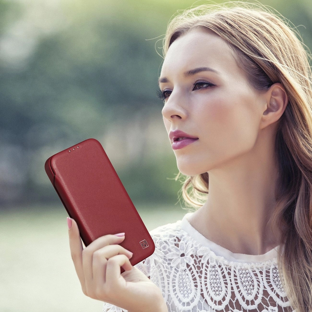 Etui z klapką iCarer Curved Edge Real Cowhide Premium Leather Folio Case do Apple iPhone 14 Pro Red (WMI14220714-RD) - obraz 20