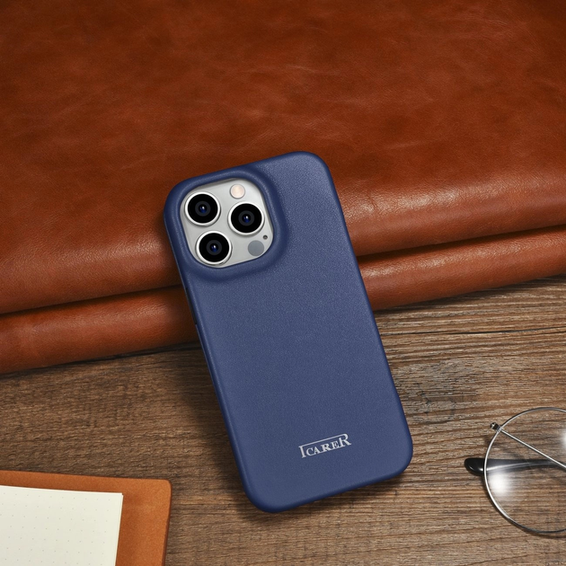 Etui z klapką iCarer Curved Edge Real Cowhide Premium Leather Folio Case do Apple iPhone 14 Pro Blue (WMI14220714-BU) - obraz 18