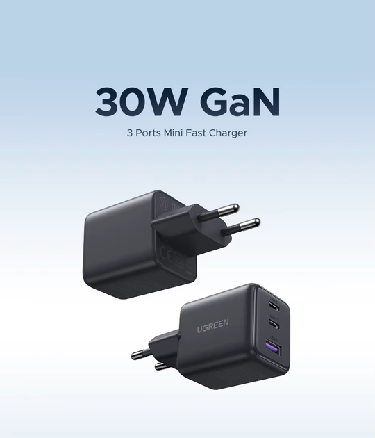 Зарядний пристрій UGREEN X515 30W 3-Ports GaN Fast Charger - зображення 2