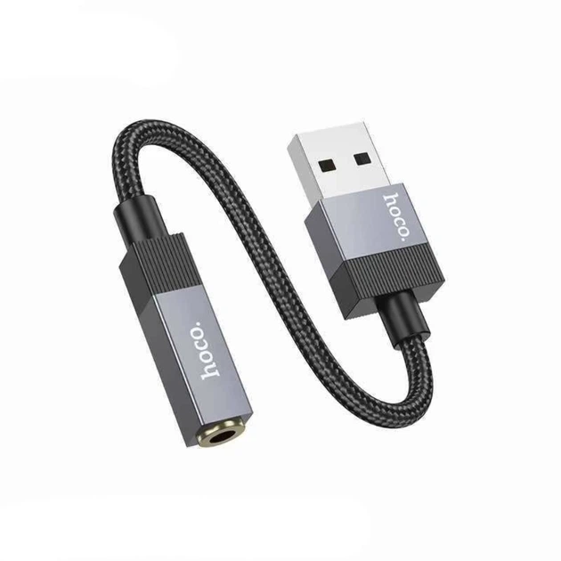 Адаптер перехідник Hoco UPA32D, USB to Jack 3.5, 15cm, black - зображення 3