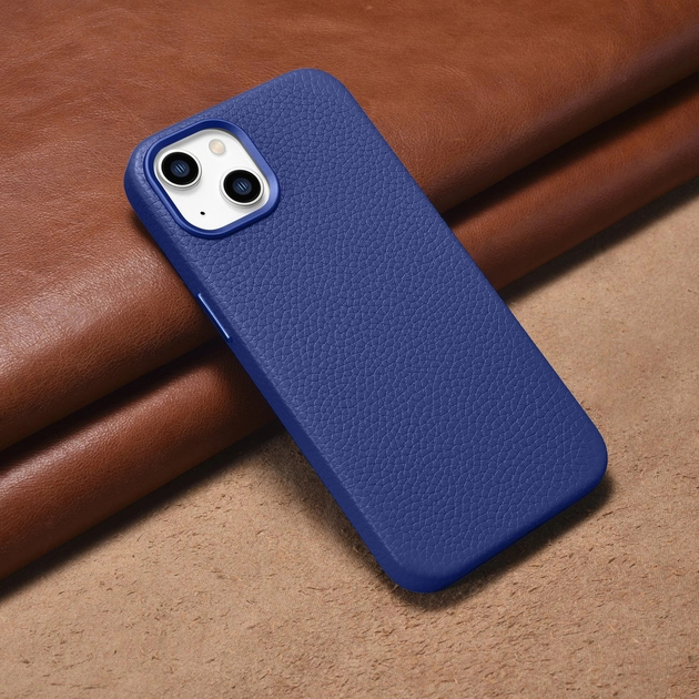 Etui iCarer Litchi Premium Leather Magsafe Back Case do Apple iPhone 14 Dark Blue (WMI14220709-DB) - obraz 14