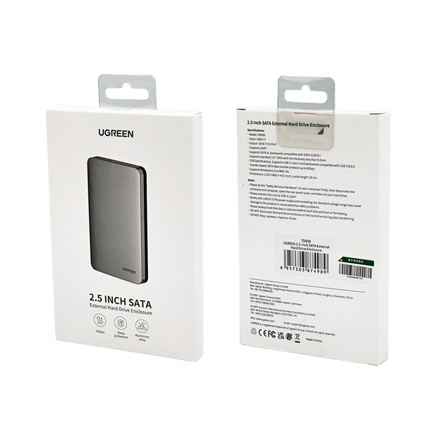 Зовнішня кишеня Ugreen CM300, для 2.5" HDD/SSD SATA, USB-C, до 6 Гбіт/с, срібляста - изображение 2