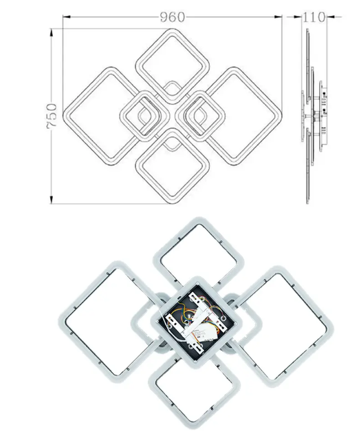 Керована світлодіодна люстра Esllse OVAL RGB 120W 7S-APP 3000-6500К 960x750x110-BLACK-220-IP20 - зображення 7