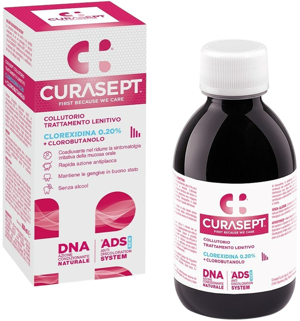 Płyn do płukania jamy ustnej Curasept ADS DNA 220 Relief Pro 0.20% CHX + chlorobutanol 200 ml (8056746073985) - obraz 1
