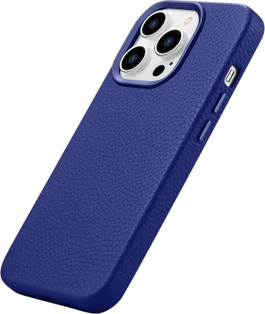 Etui iCarer Litchi Premium Leather Magsafe Back Case do Apple iPhone 14 Pro Dark Blue (WMI14220710-DB) - obraz 5