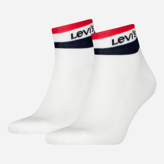Zestaw skarpetek damskich Levi`s Mid Cut Sport Stripe 2P 35-38 2 pary Biały - obraz 1
