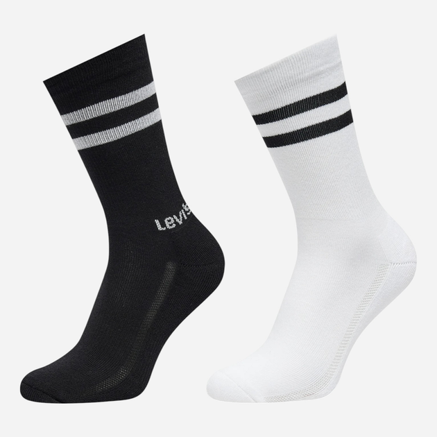 Набір чоловічих шкарпеток високих Levi`s Regular Cut Sport Stripe 2P 43/46 2 пари Білий/Чорний (8720245583190) - зображення 1