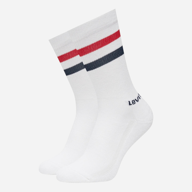 Zestaw skarpet męskich Levi`s Regular Cut Sport Stripe 2P 39/42 2 pary Biały - obraz 1