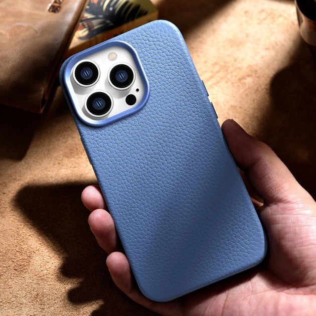 Панель iCarer Litchi Premium Leather Magsafe Back Case для Apple iPhone 14 Pro Light Blue (WMI14220710-LB) - зображення 16