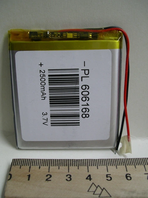 Акумулятор 606168, 2500 mAh 3.7V Li-pol літій-полімерний - зображення 2