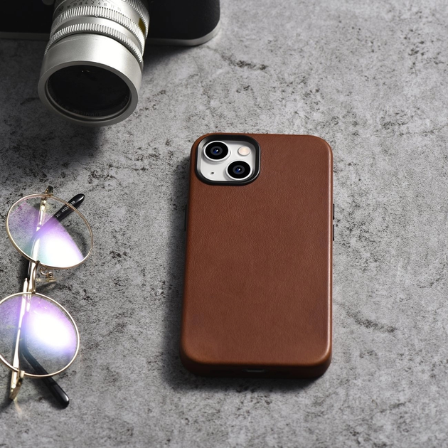 Панель iCarer Oil Wax Premium Leather Magsafe Back Case для Apple iPhone 14 Plus Retro Brown (WMI14220703-RB) - зображення 12