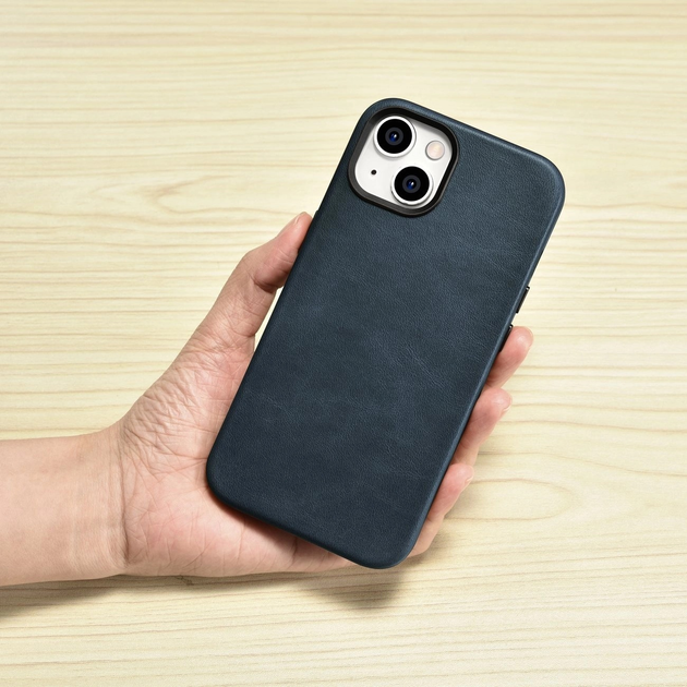 Панель iCarer Oil Wax Premium Leather Magsafe Back Case для Apple iPhone 14 Plus Dark Blue (WMI14220703-BU) - зображення 14