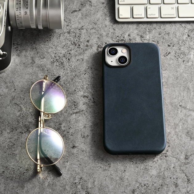 Панель iCarer Oil Wax Premium Leather Magsafe Back Case для Apple iPhone 14 Plus Dark Blue (WMI14220703-BU) - зображення 15
