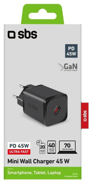 Мережевий зарядний пристрій SBS 45W GaN PD USB-C Black (TETRGAN1C45W) - зображення 2