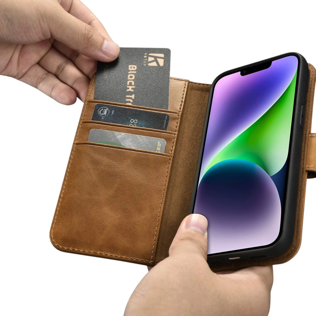 Etui z klapką iCarer Oil Wax Premium Leather 2in1 Wallet Case z RFID do Apple iPhone 14 Plus Camel Tan (WMI14220723-BN) - obraz 14