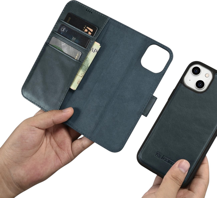 Чохол-книжка iCarer Oil Wax Premium Leather 2in1 Wallet Case з RFID для Apple iPhone 14 Plus Navy Blue (WMI14220723-BU) - зображення 13