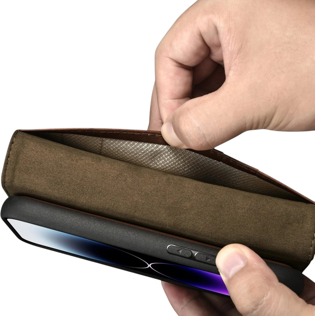 Etui z klapką iCarer Oil Wax Premium Leather 2in1 Wallet Case z RFID do Apple iPhone 14 Pro Max Brown (WMI14220724-BN) - obraz 12