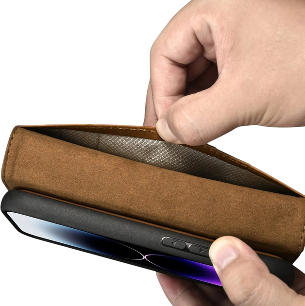 Etui z klapką iCarer Oil Wax Premium Leather 2in1 Wallet Case z RFID do Apple iPhone 14 Pro Max Camel Tan (WMI14220724-TN) - obraz 12