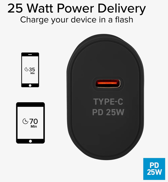 Мережевий зарядний пристрій SBS 25W PD USB-C Black (TETR1CPD25) - зображення 3