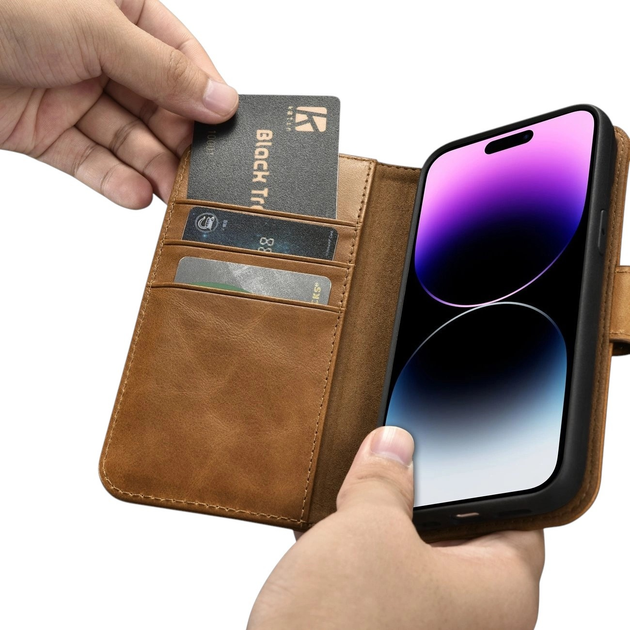 Чохол-книжка iCarer Oil Wax Premium Leather 2in1 Wallet Case з RFID для Apple iPhone 14 Pro Camel Tan (WMI14220722-TN) - зображення 14