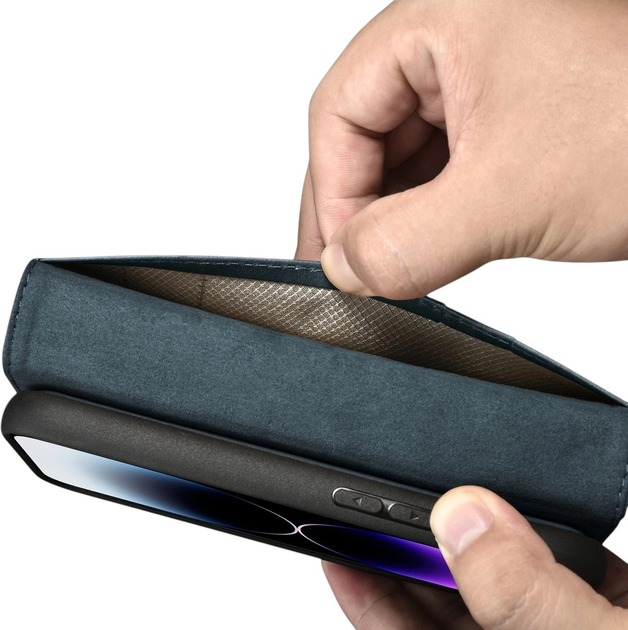 Чохол-книжка iCarer Oil Wax Premium Leather 2in1 Wallet Case з RFID для Apple iPhone 14 Pro Navy Blue (WMI14220722-BU) - зображення 12
