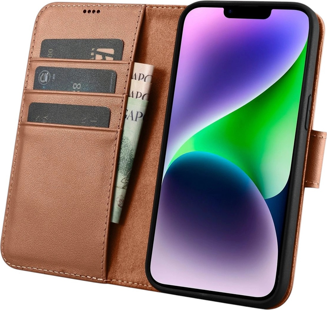 Etui z klapką iCarer Real Cowhide Premium Leather 2in1 Wallet Case z RFID do Apple iPhone 14 Plus Brown (WMI14220727-BN) - obraz 3