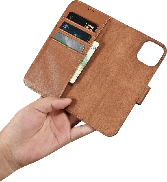Etui z klapką iCarer Real Cowhide Premium Leather 2in1 Wallet Case z RFID do Apple iPhone 14 Plus Brown (WMI14220727-BN) - obraz 14