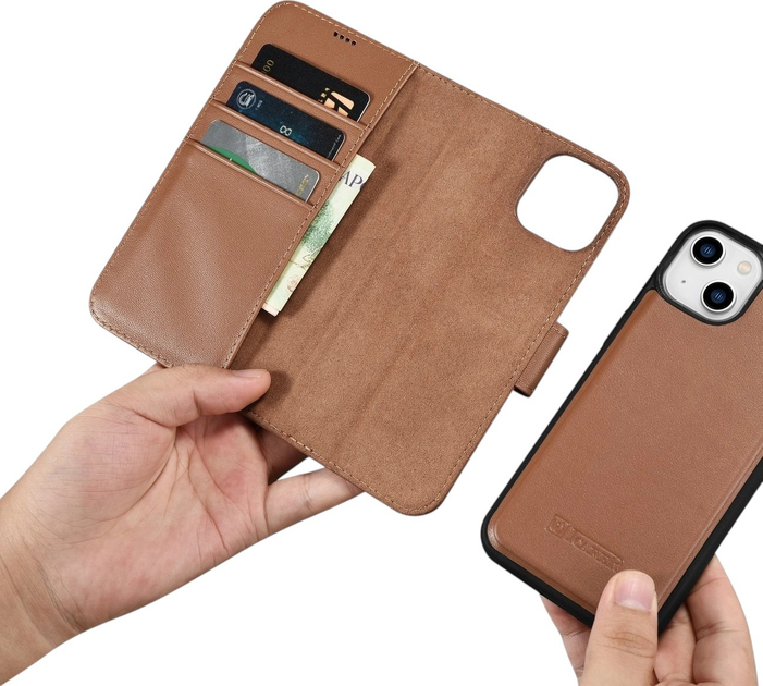 Etui z klapką iCarer Real Cowhide Premium Leather 2in1 Wallet Case z RFID do Apple iPhone 14 Plus Brown (WMI14220727-BN) - obraz 15